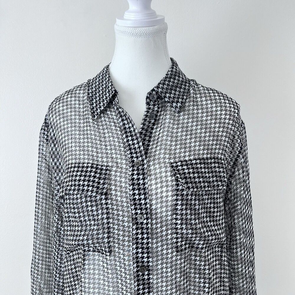 Equipment Femme Signature Silk Houndstooth Sheer Chiffon Button Down Shirt Sz M - Picture 3 of 9